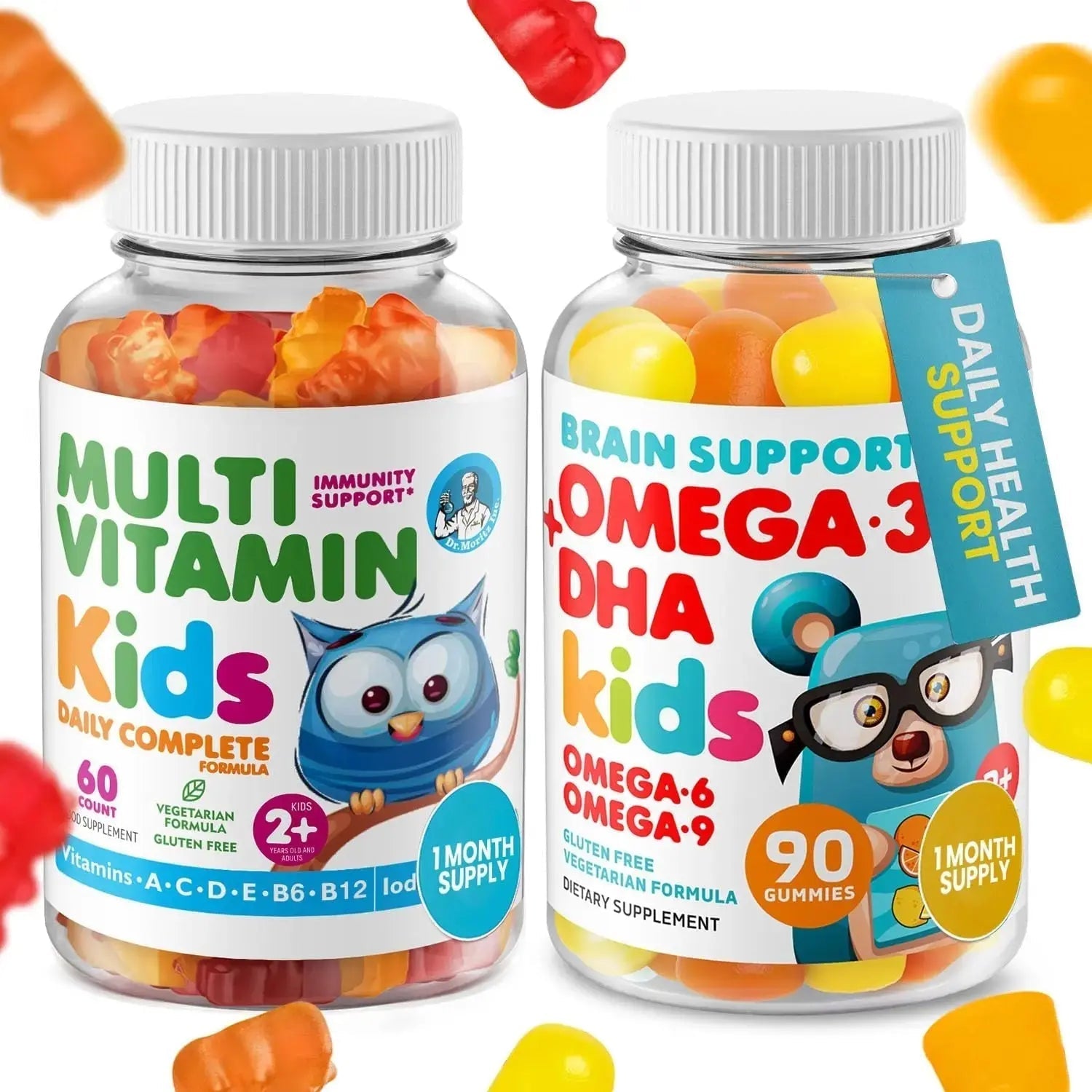 DR. MORITZ Omega 3 Gummies (90 Count) and Kids Multivitamin Gummies Bundle (60 Count) - for Daily Health Support - Vegan DHA Omega 3 for Kids DR. MORITZ Au supplements