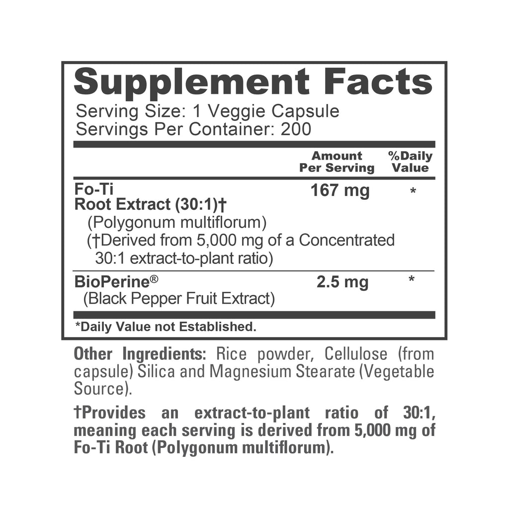 NusaPure Fo-Ti 30:1 Extract, 167 mg Equivalent to 5000mg per Veg Caps, 200 Count, Non-GMO, Vegan, Bioperine NusaPure Au supplements