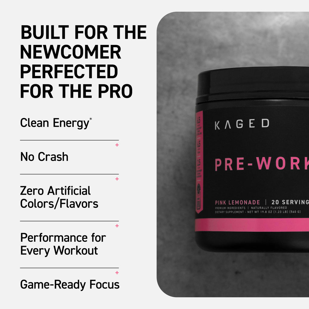 Kaged Sport Pre Workout Powder for Men & Women, Pink Lemonade, Sport Certified, 188mg Caffeine, Nitric Oxide, Beta Alanine, 20 Servings