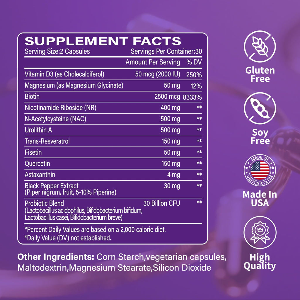 Ecliptron NAD+ Supplement for Women & Men 1800mg - Liposomal NAD Plus with Nicotinamide Riboside & Resveratrol, Anti-Aging | Mitochondrial Health | Radiant Skin - 60 Capsules Ecliptron Au supplements