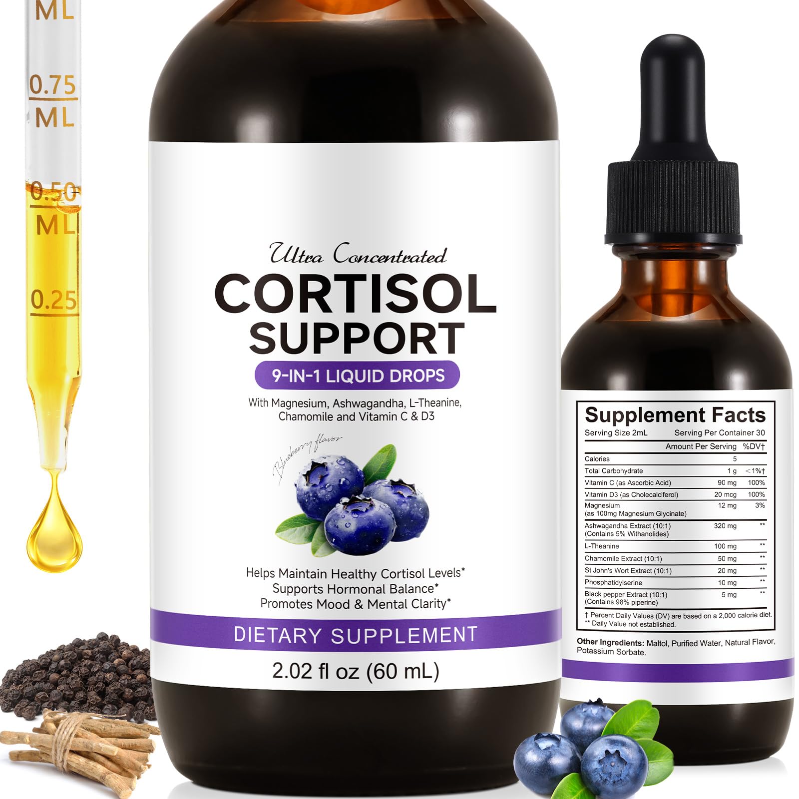 ZIXBMHYJ Cortisol Supplement for Women, Cortisol Support Liquid Drops with Ashwagandha, Magnesium & L-Theanine - Supports Stress Relief, Mood & Relaxation - 2.02 fl oz ZIXBMHYJ Au supplements