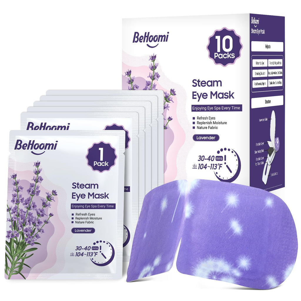 BeHoomi Steam Eye Mask, 10 Packs Heated Eye Mask, Self Heating Disposable SPA Warm Compress for Eyes Sleep Mask, Travel Essentials