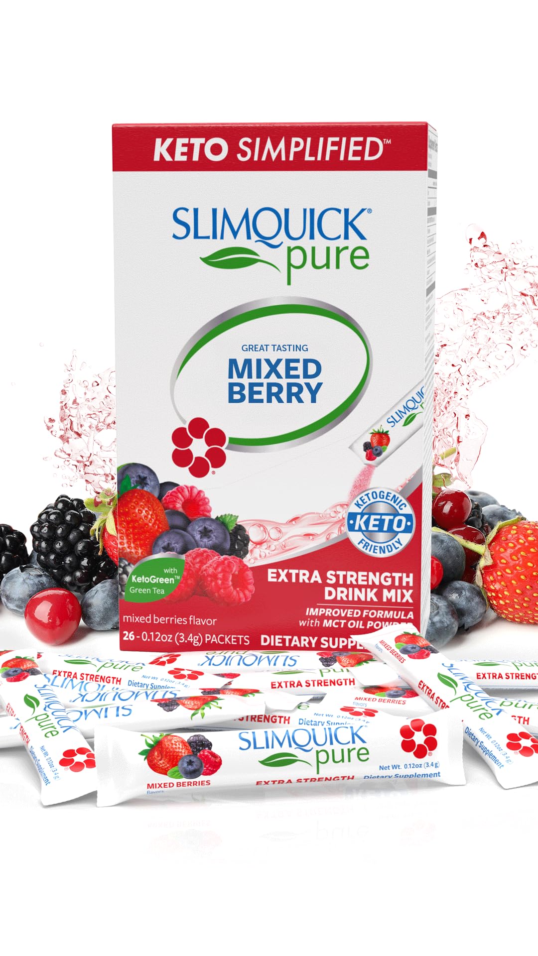 Slimquick Pure 3x Extra Strength Mixed Berry Drink Mix for Women to Help Achieve , 26 Count
