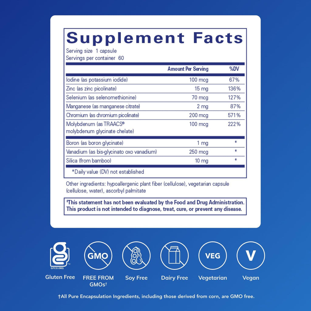 Pure Encapsulations Trace Minerals - Multimineral Supplement - Mineral Supplement - Supports Metabolism & Cellular Function* - Gluten Free & Vegan - 60 Capsules