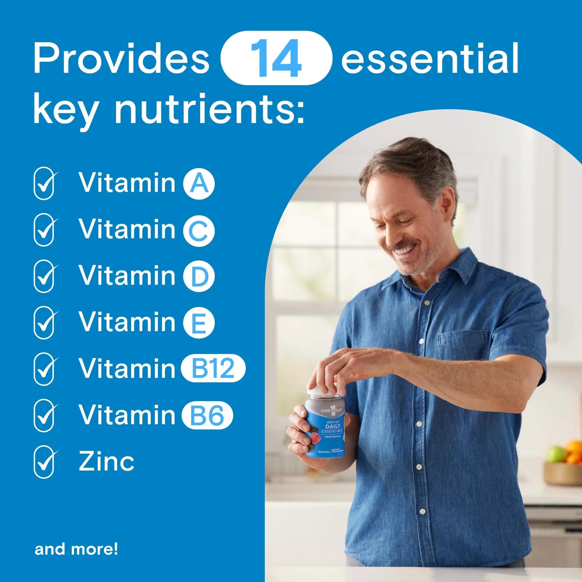 One A Day Men’s 50+ Daily Essentials Multivitamin Gummies, Multivitamin for Men Over 50, Fruit Medley Flavor, 120 Gummies ONE A DAY Au supplements