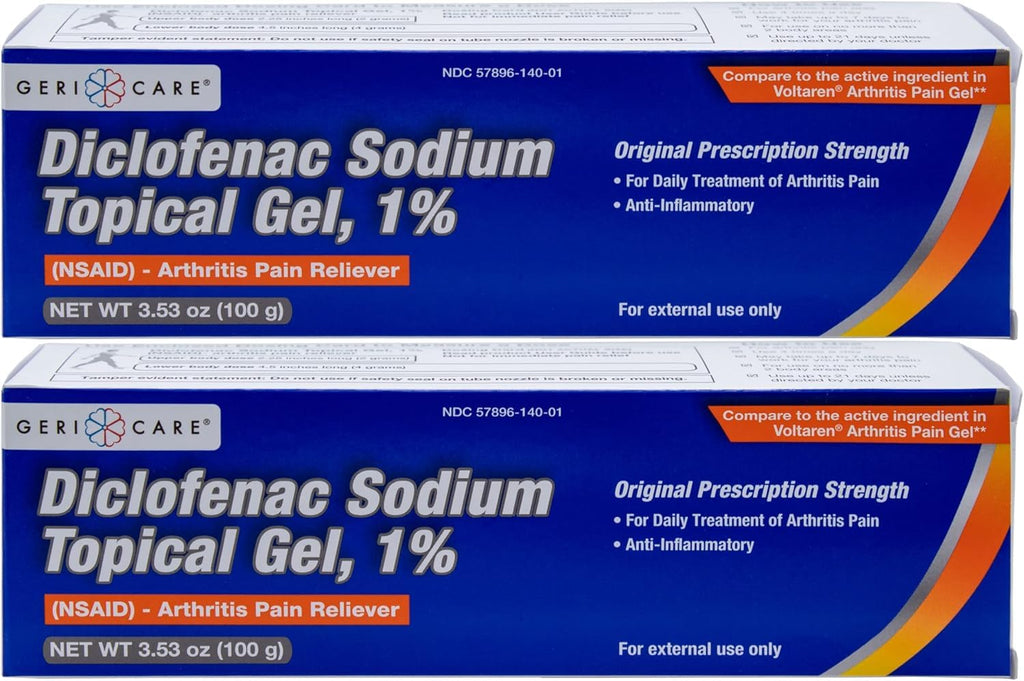 GeriCare Topical Arthritis Pain Relief Gel Diclofenac Sodium 1% (NSAID) Hand Wrist Elbow Foot Ankle Knee Extra-Strength Pain Reliever- Anti-inflammatory Arthritis Pain Treatment, 3.53oz (2 Pack) GeriCare Au supplements