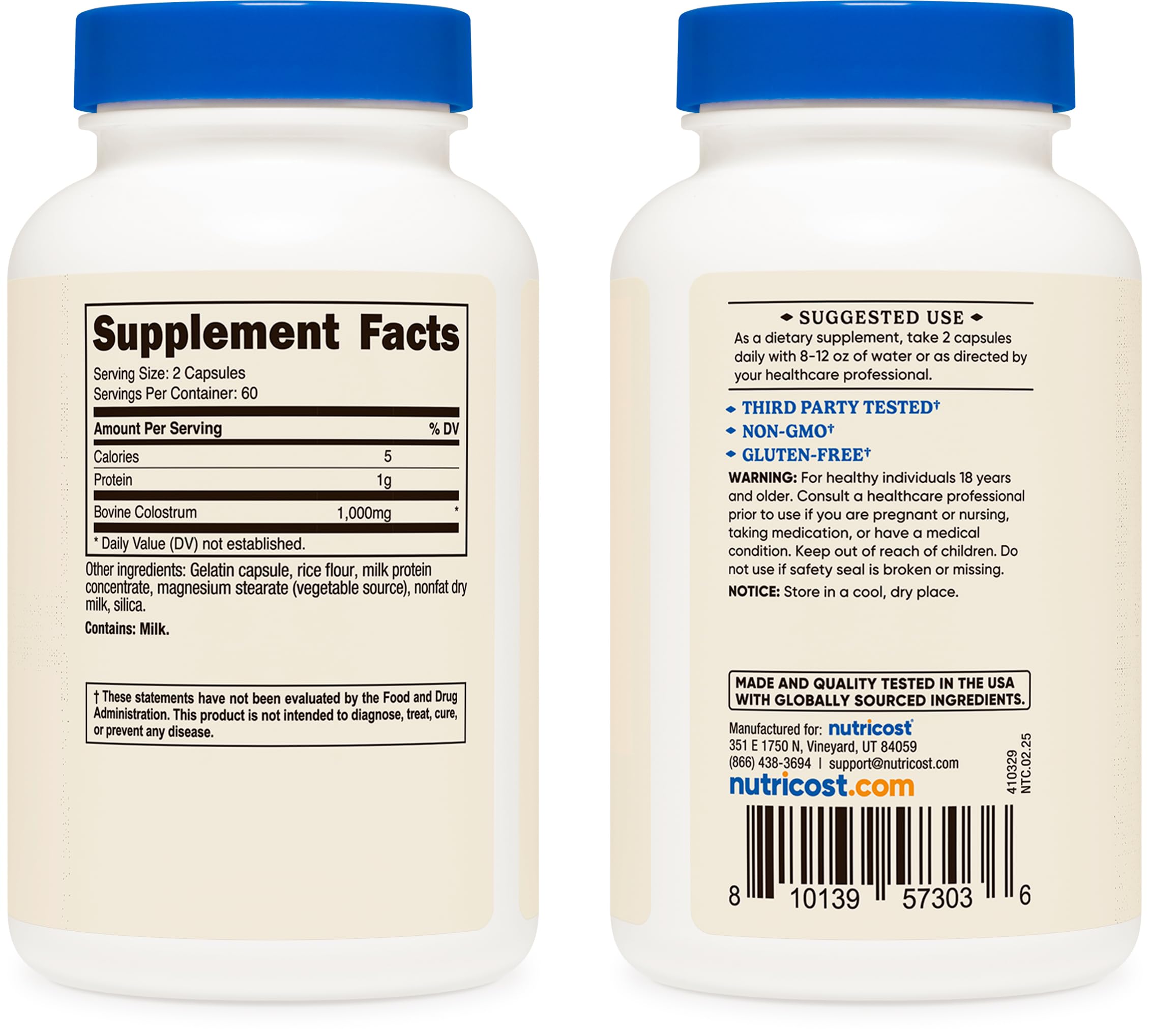 Nutricost Colostrum 1000mg, 120 Capsules - Gluten Free & GMO Free, 60 Servings