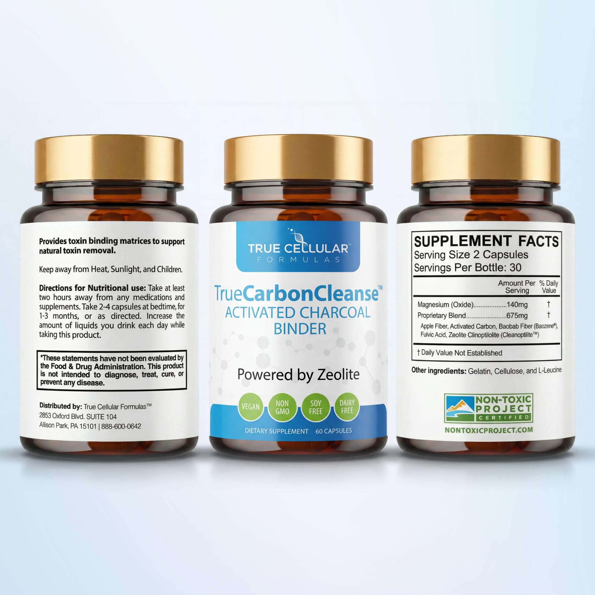 Gut Detox & Liver Cleanse - Organic Activated Charcoal Capsules with Clinoptilolite Zeolite Binder - TrueCarbonCleanse™ Carbon Supplement - 60 Bamboo Charcoal Pills