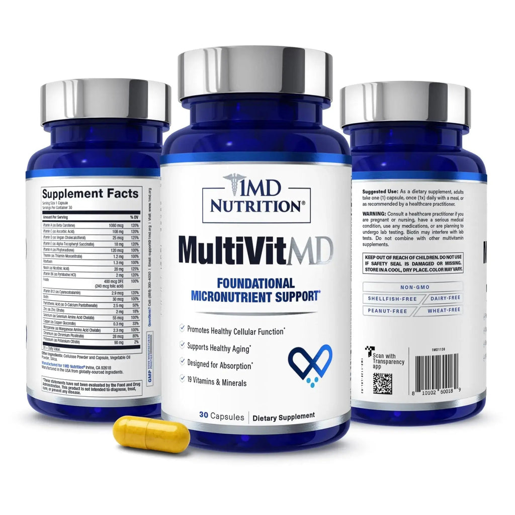 1MD Nutrition MultiVitMD Daily Multivitamin – 19 Essential Vitamins & Minerals for Adults Over 55 | Supports Healthy Aging, Heart, Brain, Bone, & Immune Health | 1MD Nutrition Au supplements