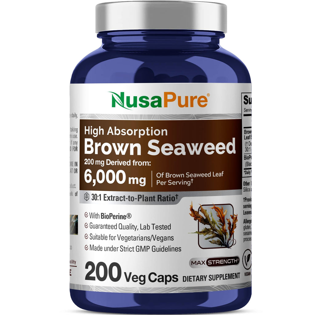 NusaPure Brown Seaweed 30:1 Extract, 200 mg Equivalent to 6,000 mg 200 Veggie Capsules - (Vegan, Non-GMO Bioperine) NusaPure Au supplements