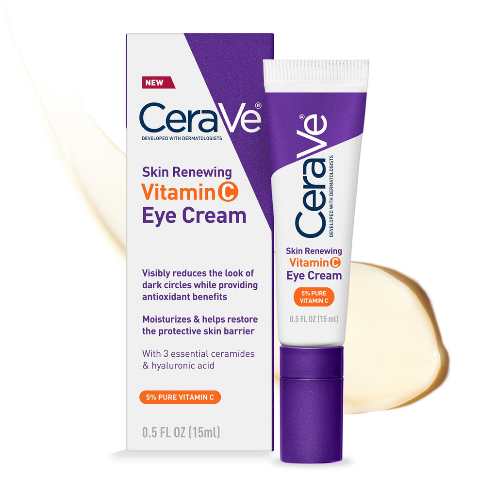 CeraVe Skin Renewing Vitamin C Eye Cream, Vitamin C, Hyaluronic Acid, Ceramides & Caffeine, Under Eye Cream For Dark Circles and Puffiness