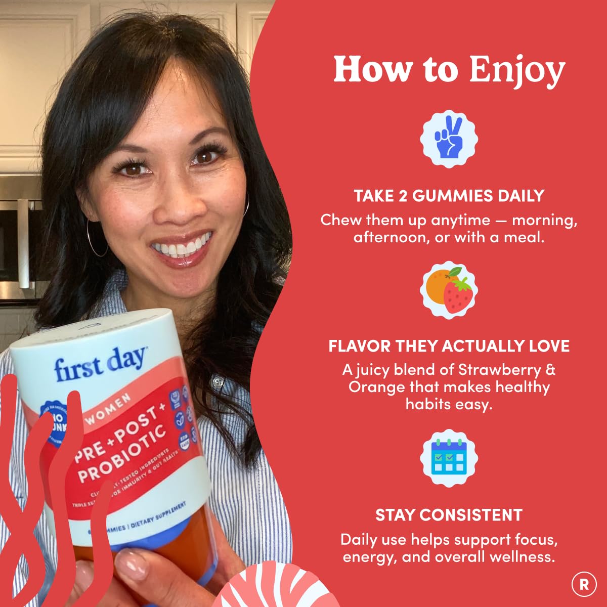 FIRST DAY Womens 3-in-1 Probiotic Gummies – Prebiotic + Probiotic + Postbiotic Supplement – Supports Digestive & Oral Health, Immune Function & Energy Levels – 30-Day Supply FIRST DAY Au supplements