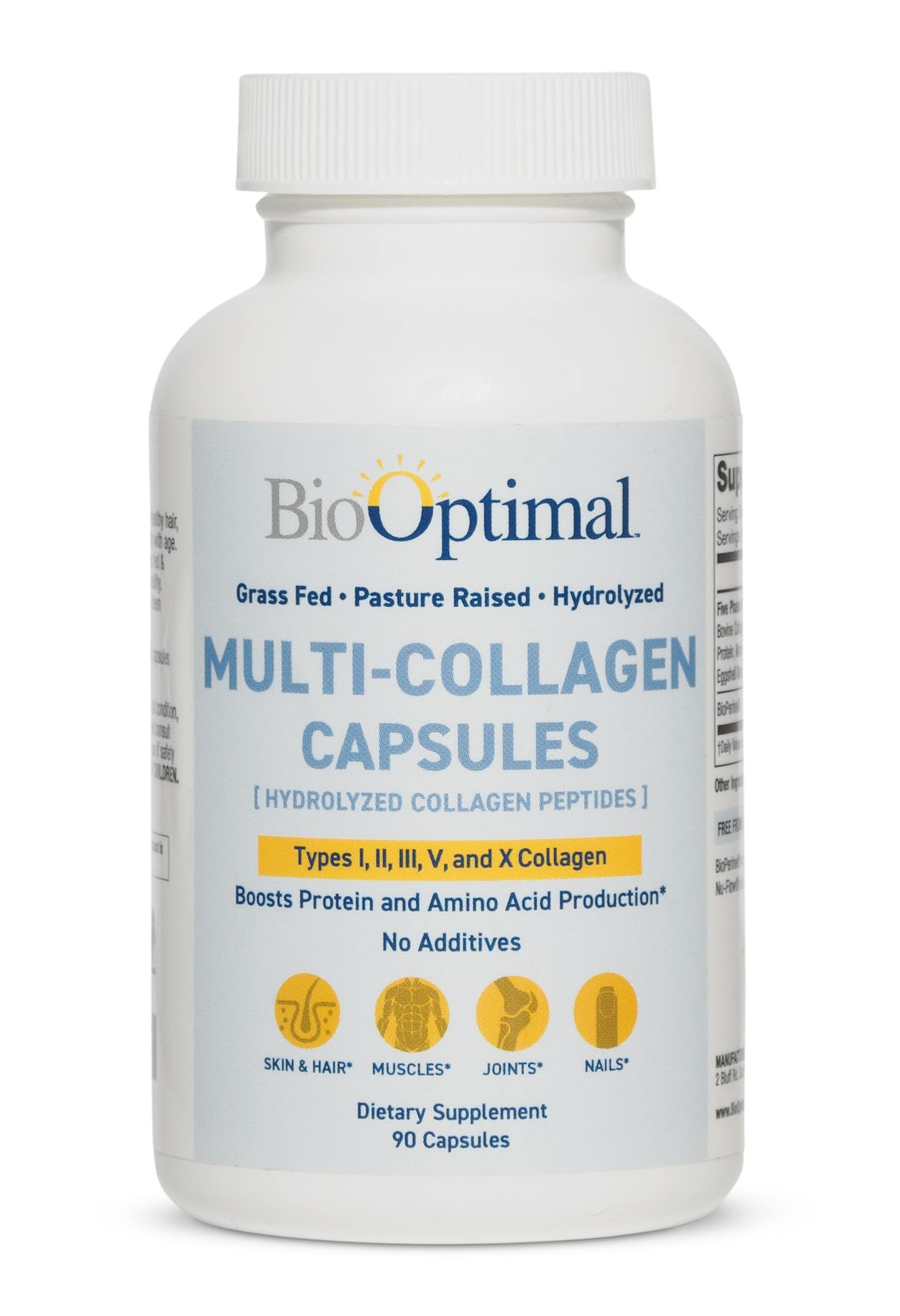 BioOptimal Multi-Collagen Supplement Capsules, Types I, II, III, V, & X Collagen, 90 Capsules