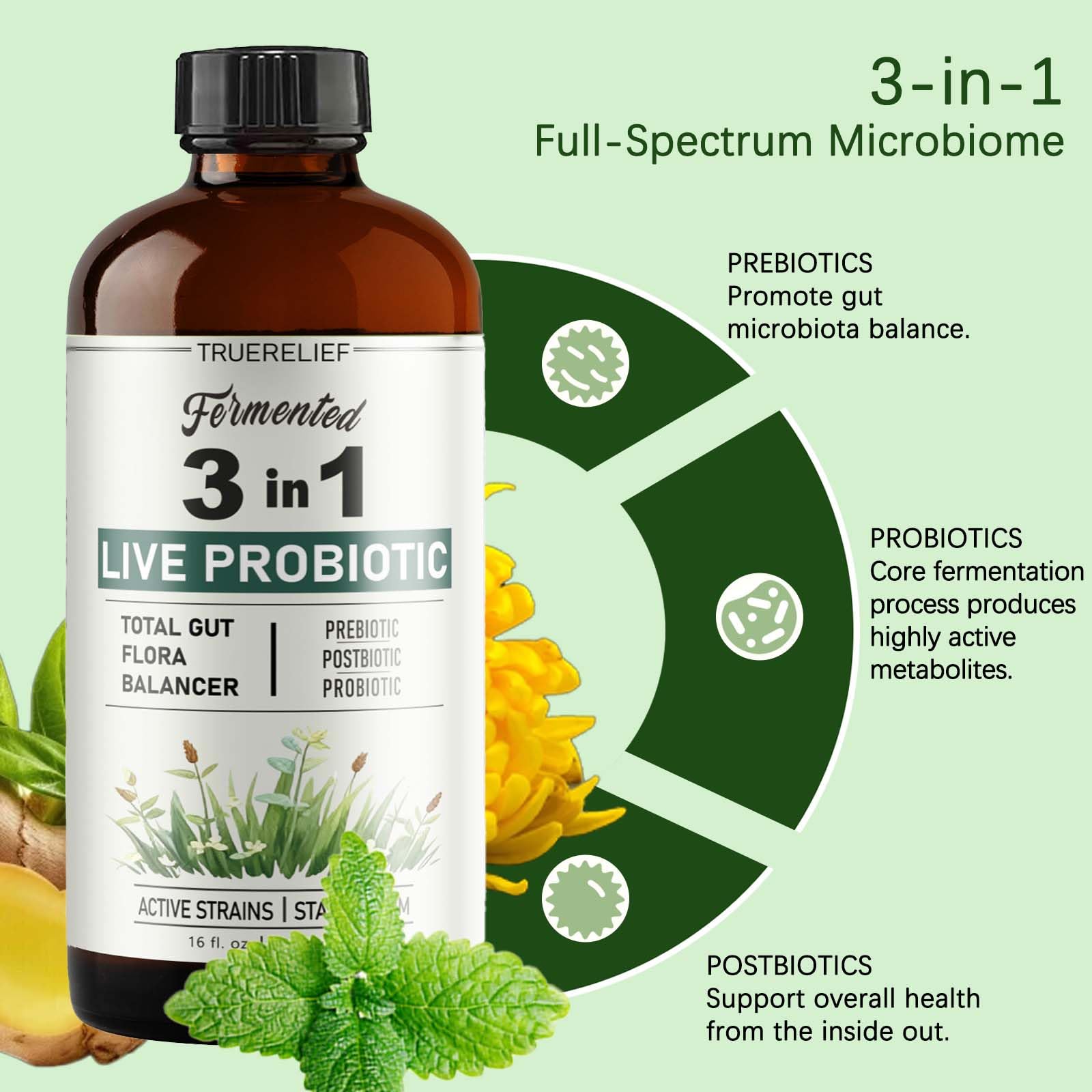 TRUERELIEF Women's Daily Probiotic + Prebiotic + Postbiotic Liquid, 3-in-1 for Gut Health, 10 Strains & 18 Fermented Herbs (1) TRUERELIEF Au supplements