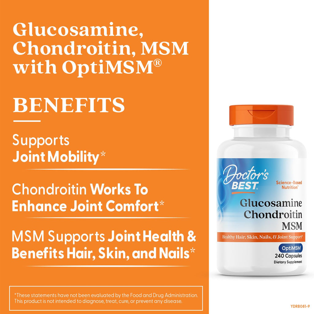 Doctor's BEST Glucosamine Chondroitin MSM - Joint Health Support Supplement for Women & Men, Nutritional Support for Joint Strength, Hair, Skin, & Nails