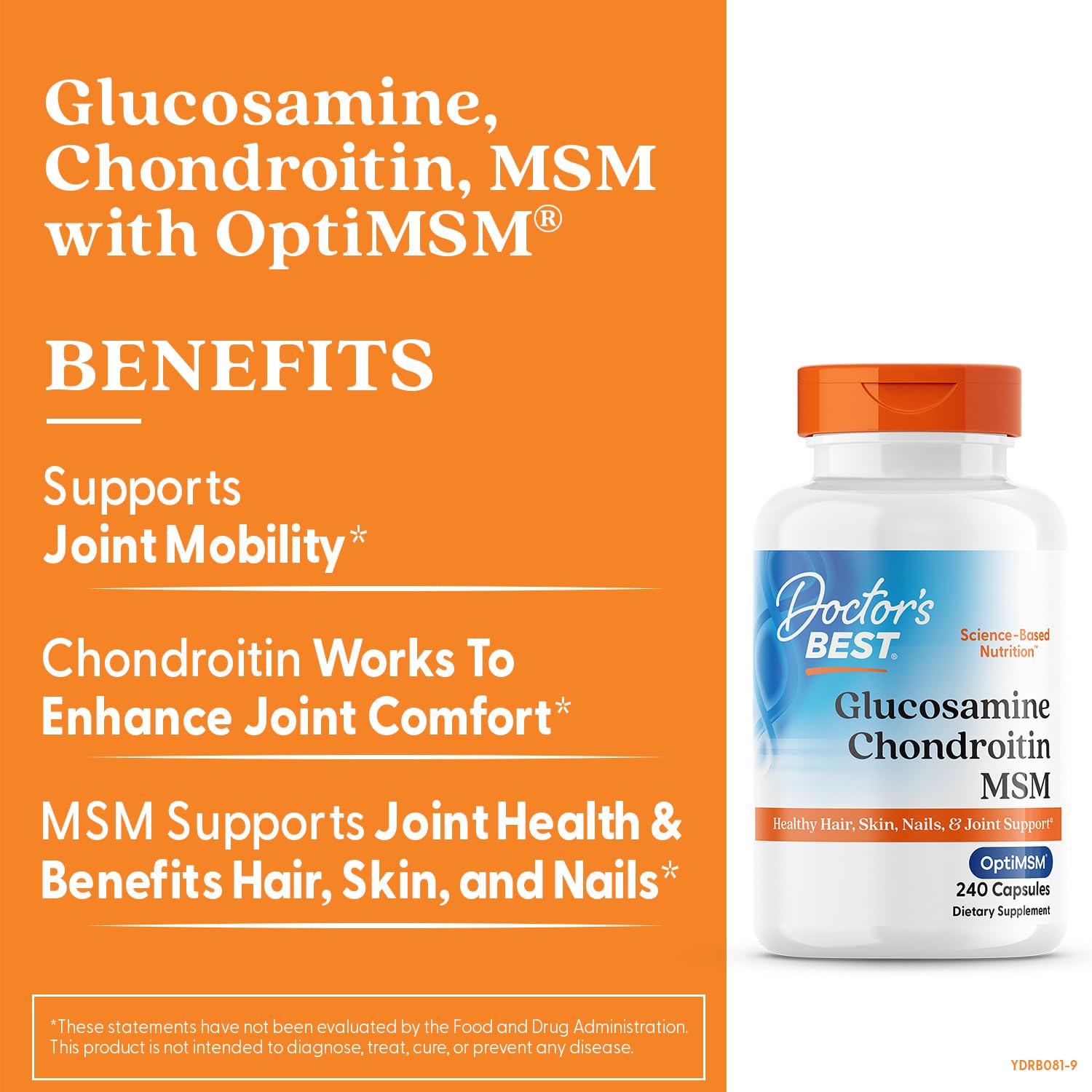 Doctor's BEST Glucosamine Chondroitin MSM - Joint Health Support Supplement for Women & Men, Nutritional Support for Joint Strength, Hair, Skin, & Nails