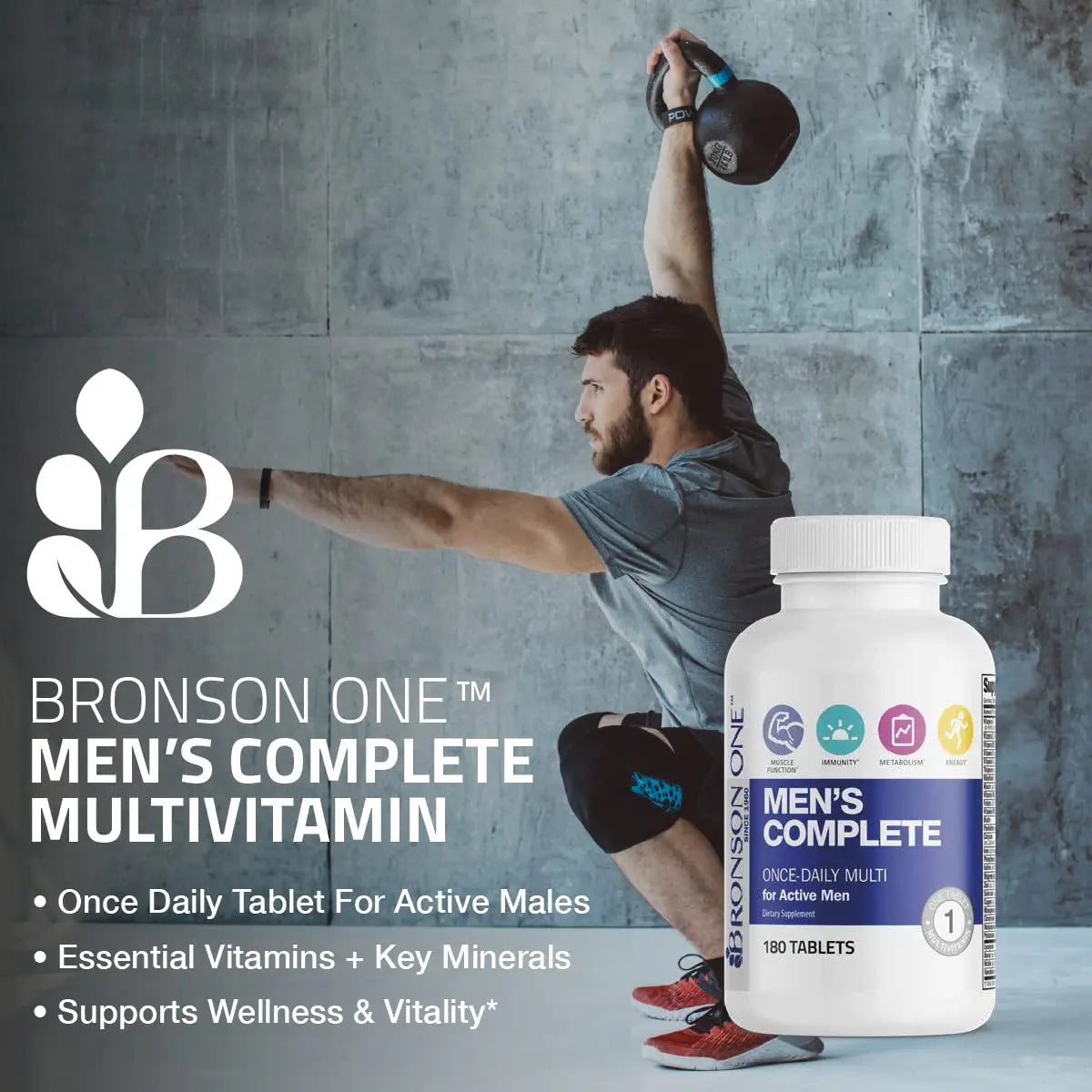Bronson ONE Daily Men’s Complete Multivitamin Multimineral Once-Daily Multi for Active Men, 180 Tablets Bronson Au supplements