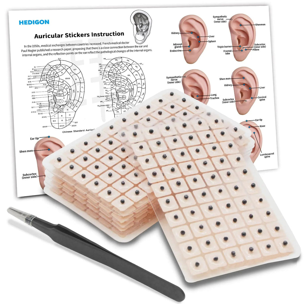 Ear Seeds Auricular Sticker kit,Acupuncture Kit Acupressure with Ears Seed 420 Pcs, Ear Chart, Tweezer Hedigon Au supplements