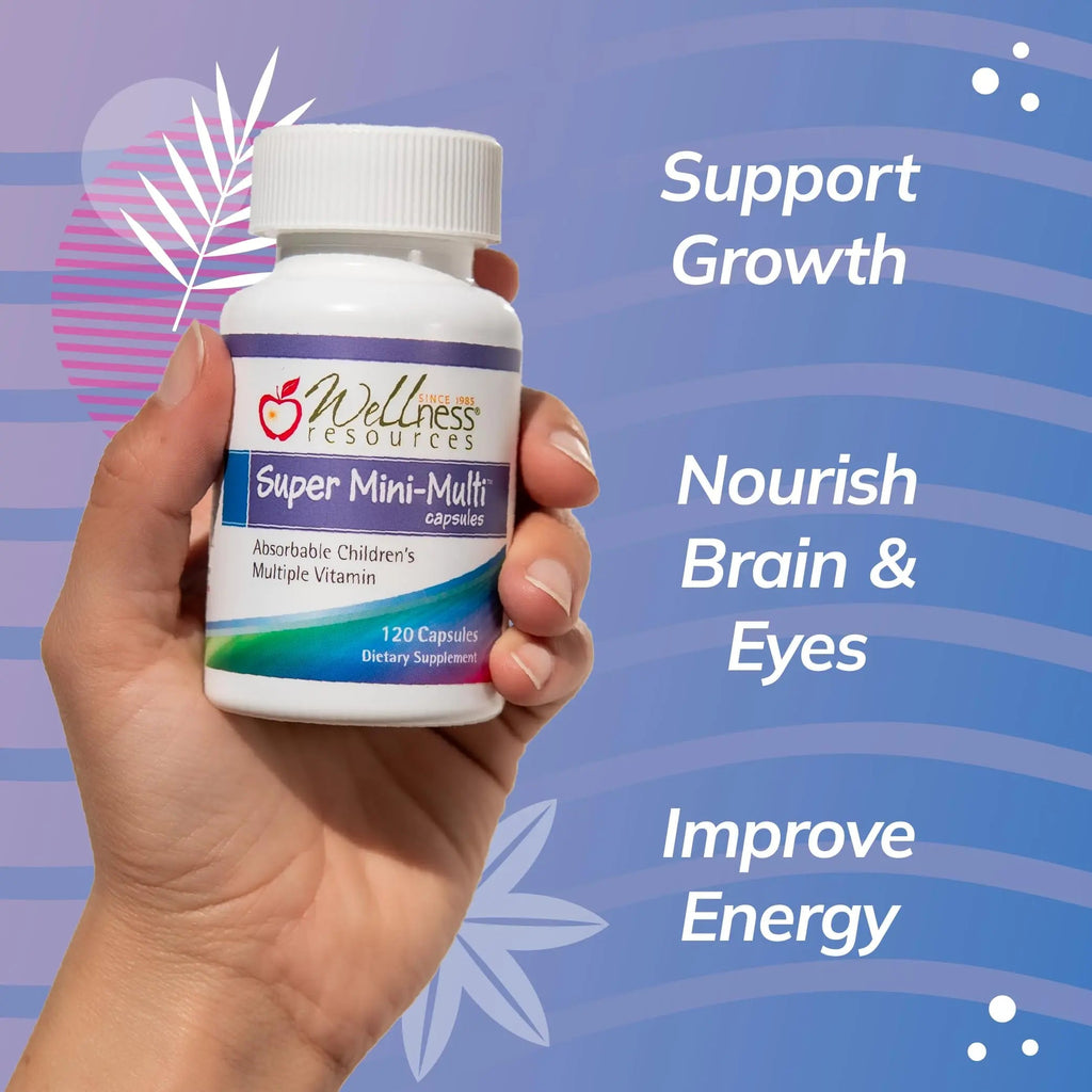 Super Mini-Multi - Children's Multivitamin Swallowable Capsules with Methyl Folate, Methyl B12 and Coenzyme B Vitamins for Growth Wellness Resources Au supplements