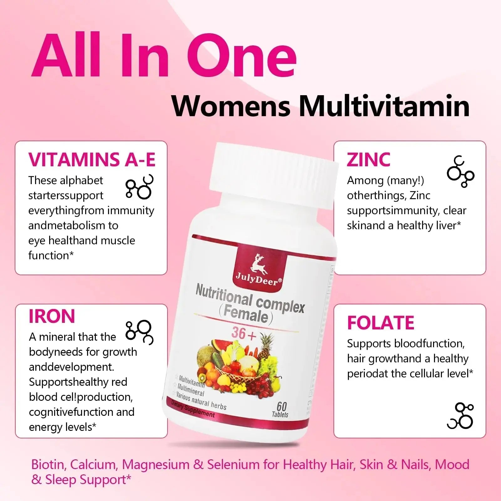 JulyDeer One Daily Tablet Multivitamin for Women - Complete Multimineral with Vitamin A, C, D, E and B-Complex, Zinc & More for Women's Immunity JulyDeer Au supplements