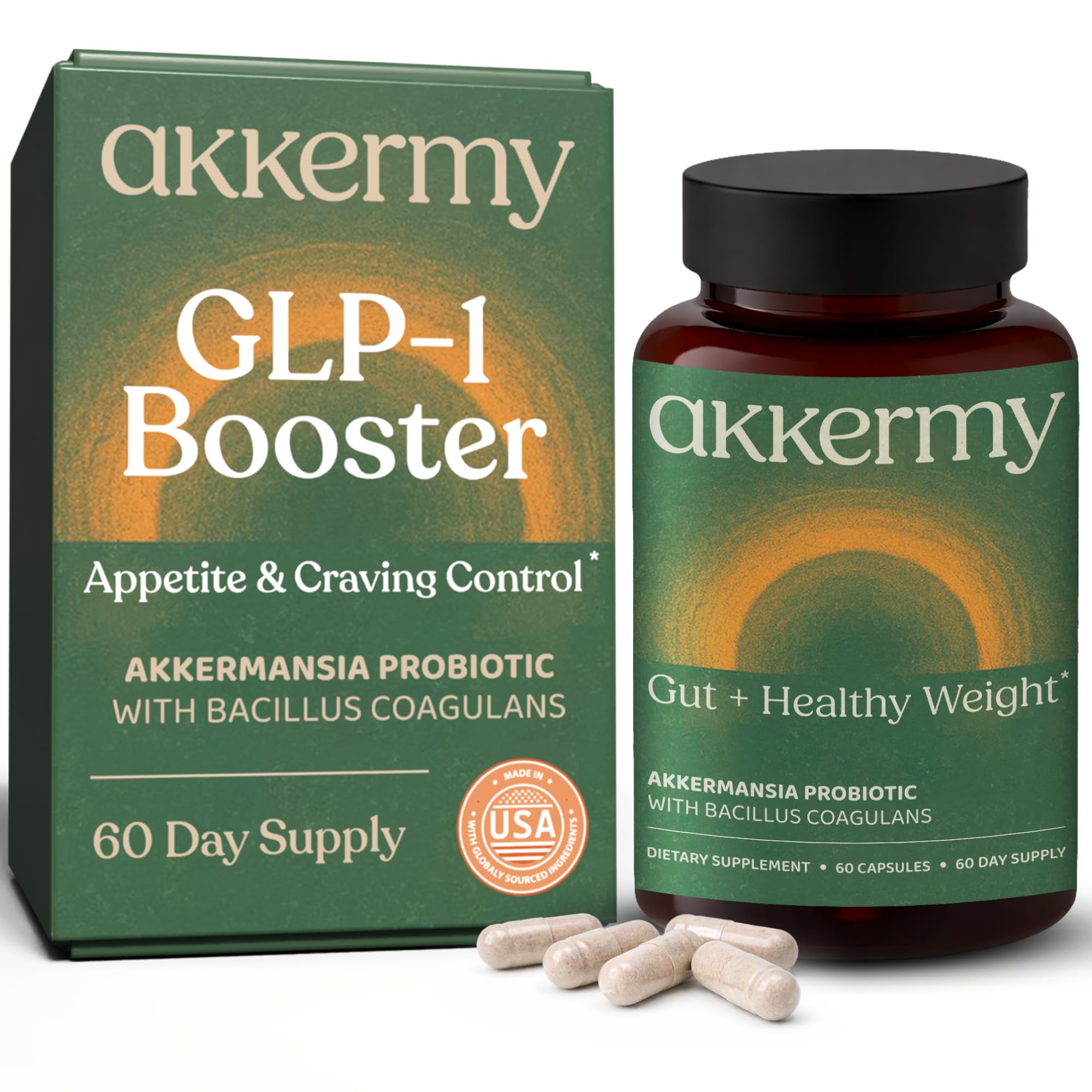 Akkermansia Probiotic for Appetite Suppressant & Craving Control | Increases GLP-1 for Weight Loss | 60 Day Supply | Made in USA | Bacillus Coagulans, B2, D3 & Chromium | SIBO Friendly, Vegan Akkermy Au supplements
