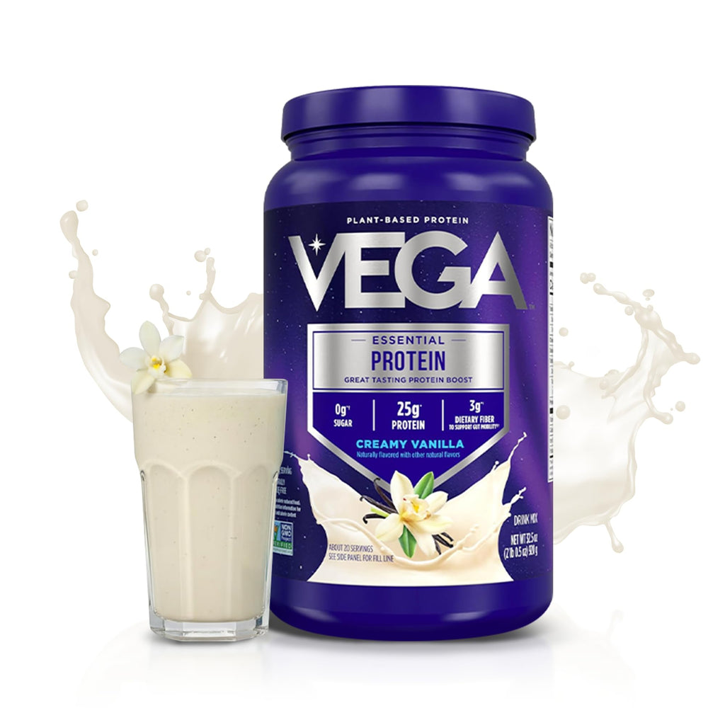 Vega Essential Protein – 25g Plant Based Protein Powder, Creamy Vanilla, Vegan for a Dairy-Free Vanilla Shake – Large Tub, 32.5oz (20 Servings)