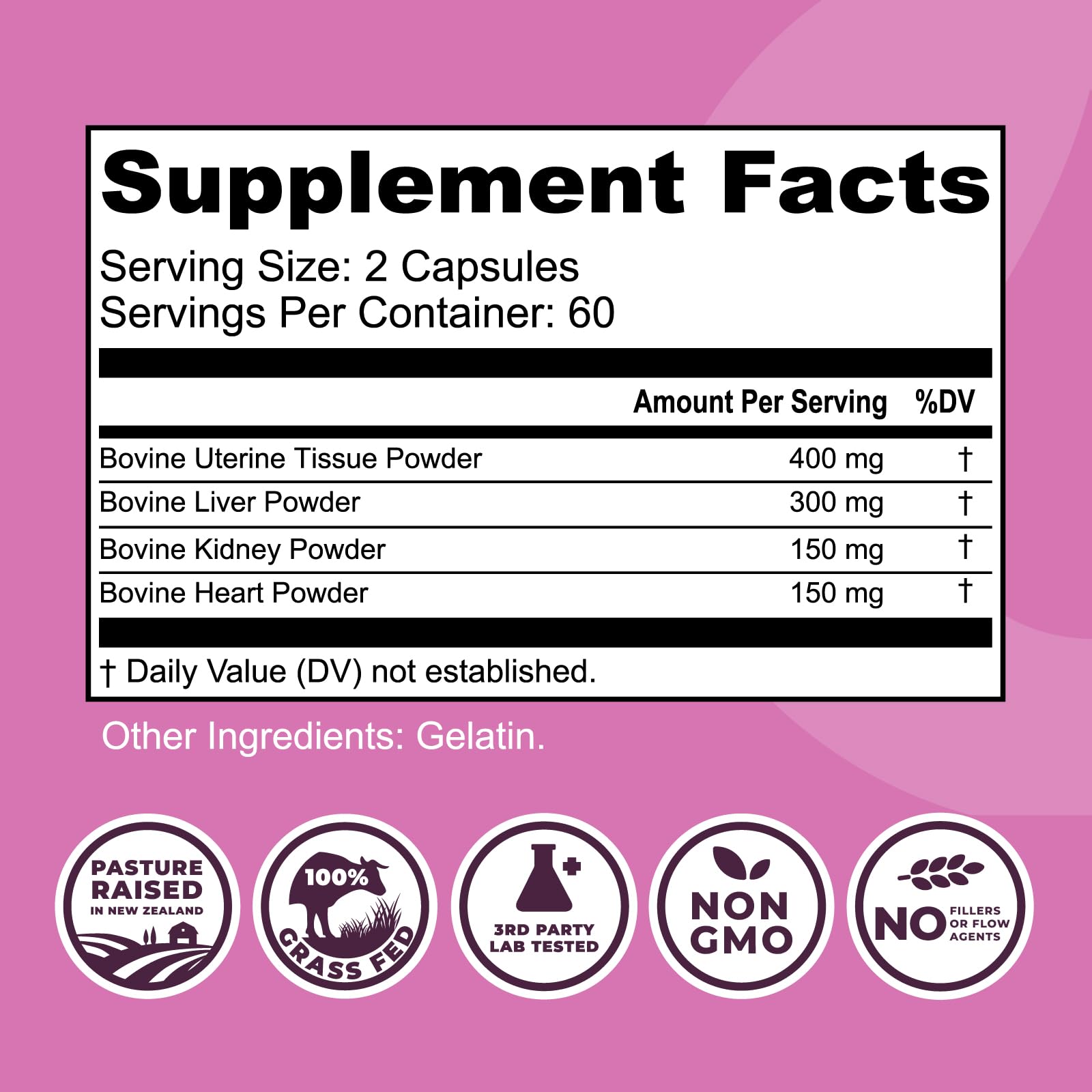 Beef Organ Supplement for Women - Beef Liver, Kidney, Heart and Uterus Tissue, Supports Women's Overall Energy and Health - Pasture Raised in New Zealand