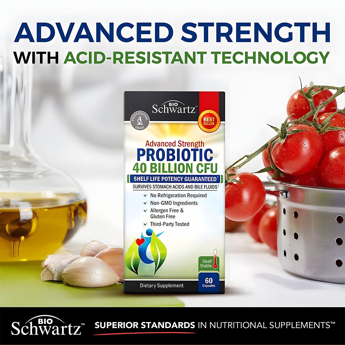 BioSchwartz Daily Probiotic Nutritional Supplement - 40 Billion CFU for Gut Health - Probiotics for Men and Women - Digestive Health with Astragalus