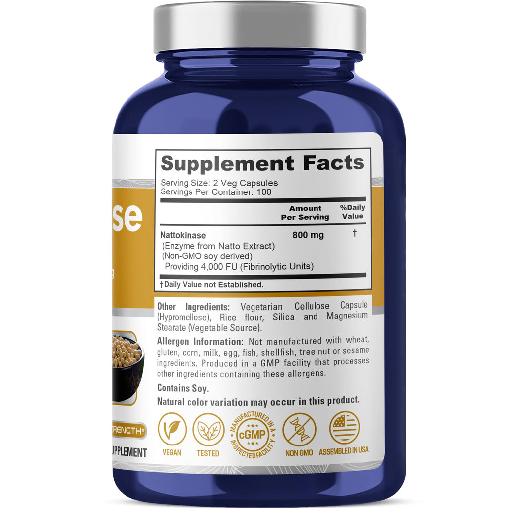 NusaPure Nattokinase 4000 FU 800mg, 200 Veggie Capsules (Vegan, Non-GMO) NusaPure Au supplements