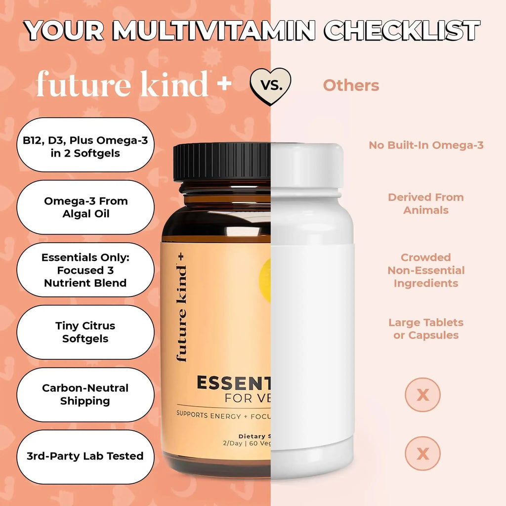 Future Kind 3 in 1 Daily Multivitamin - for Energy, Clarity, Active Wellness Support with B12, D3, and Algal Omega-3 - Essential Vegan Multivitamin for Women & Men Future Kind Au supplements