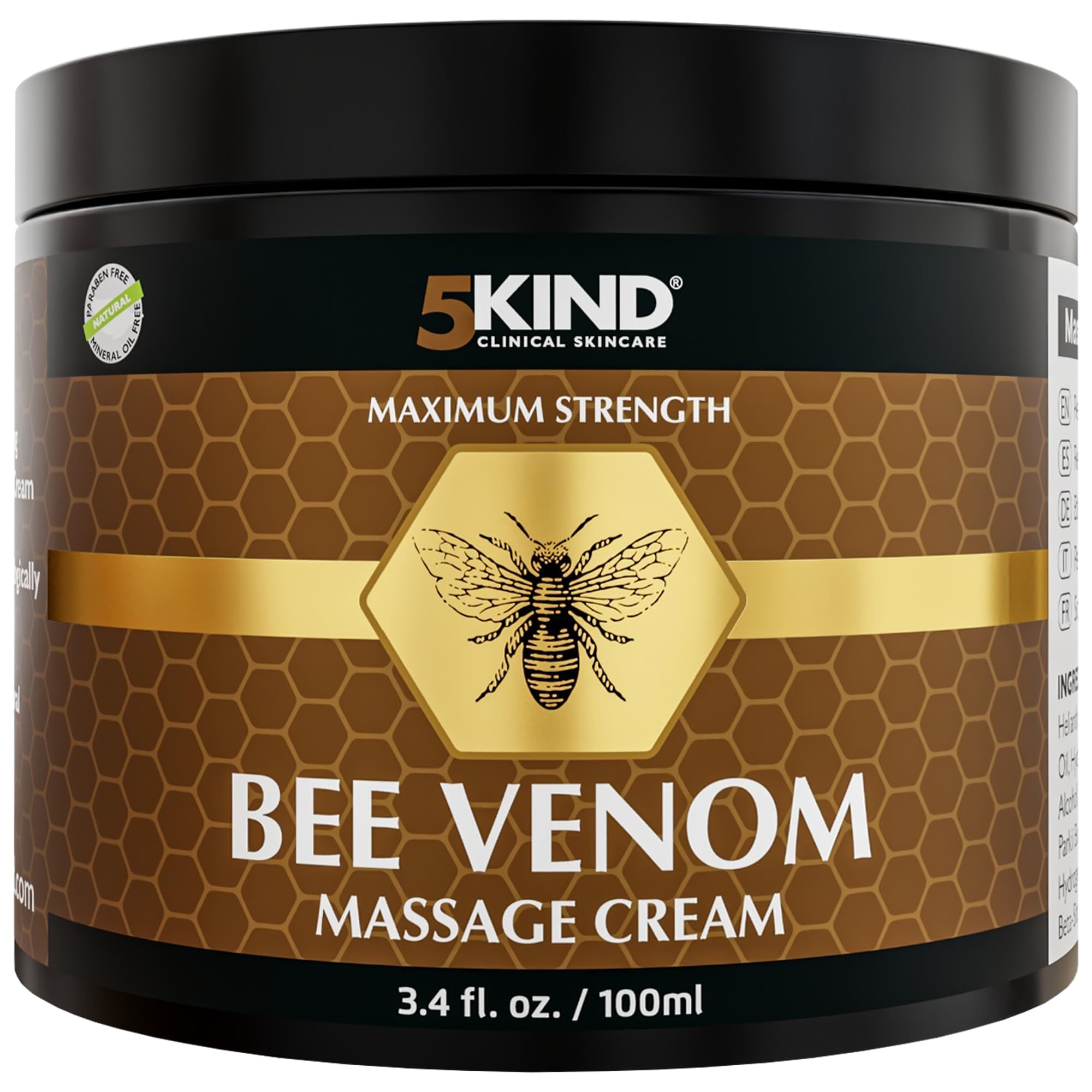 5kind Maximum Strength Bee Venom Cream - Naturally Massage Joints & Muscles, Lower Back, Knee, Neck, Shoulder, Hip & Feet - Responsibly Sourced Premium Bee Venom Cream 3.4 Fl Oz 5kind clinical skincare Au supplements