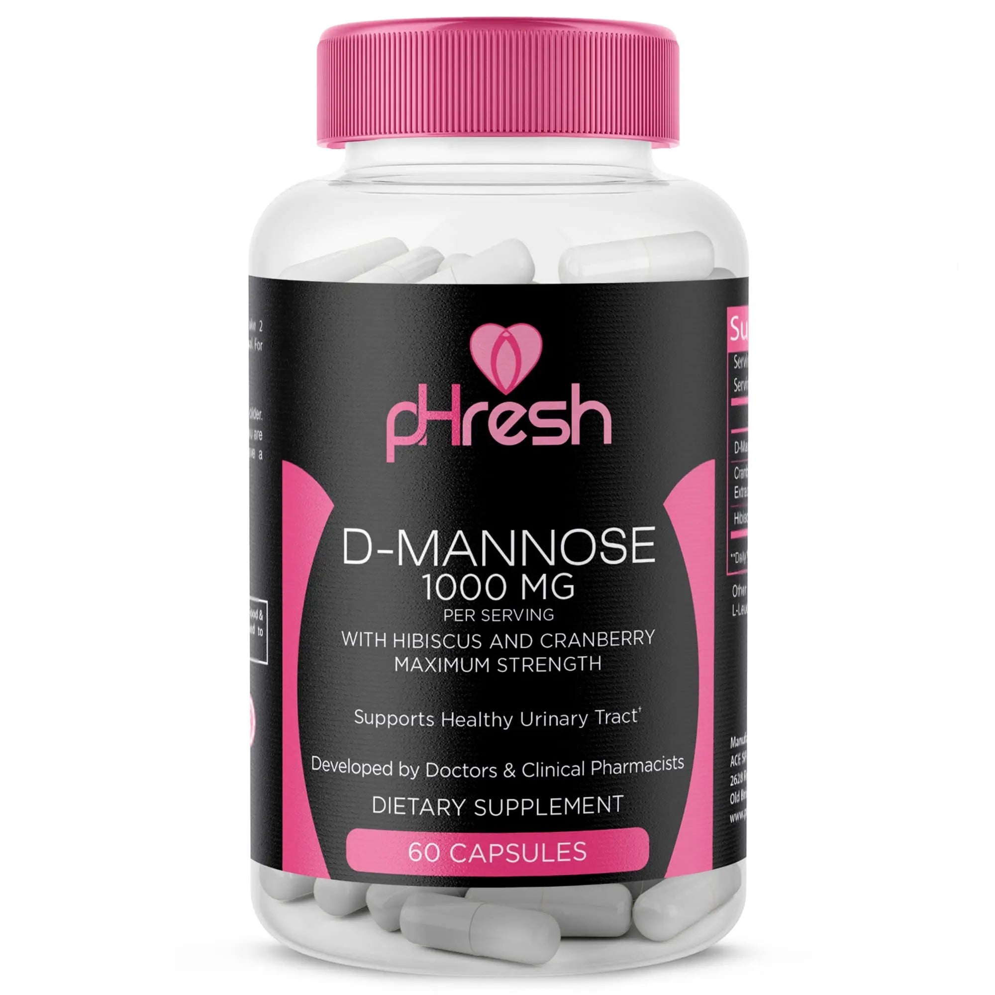 ACE NUTRITION pHresh D-Mannose with Cranberry Capsules for Women and Men, Maximum Strength 1000 mg Per Serving - Supports: Urinary Tract Health - Made in The USA ACE NUTRITION Au supplements