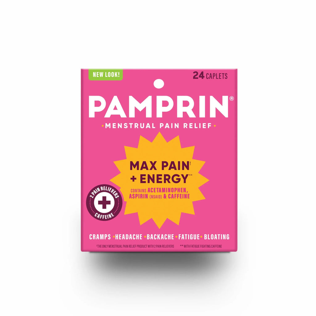 Pamprin Maximum Strength Max Pain and Energy Formula, Menstrual Period Symptoms Relief for Cramps, Bloating and Fatigue, 24 Caplets Pamprin Au supplements