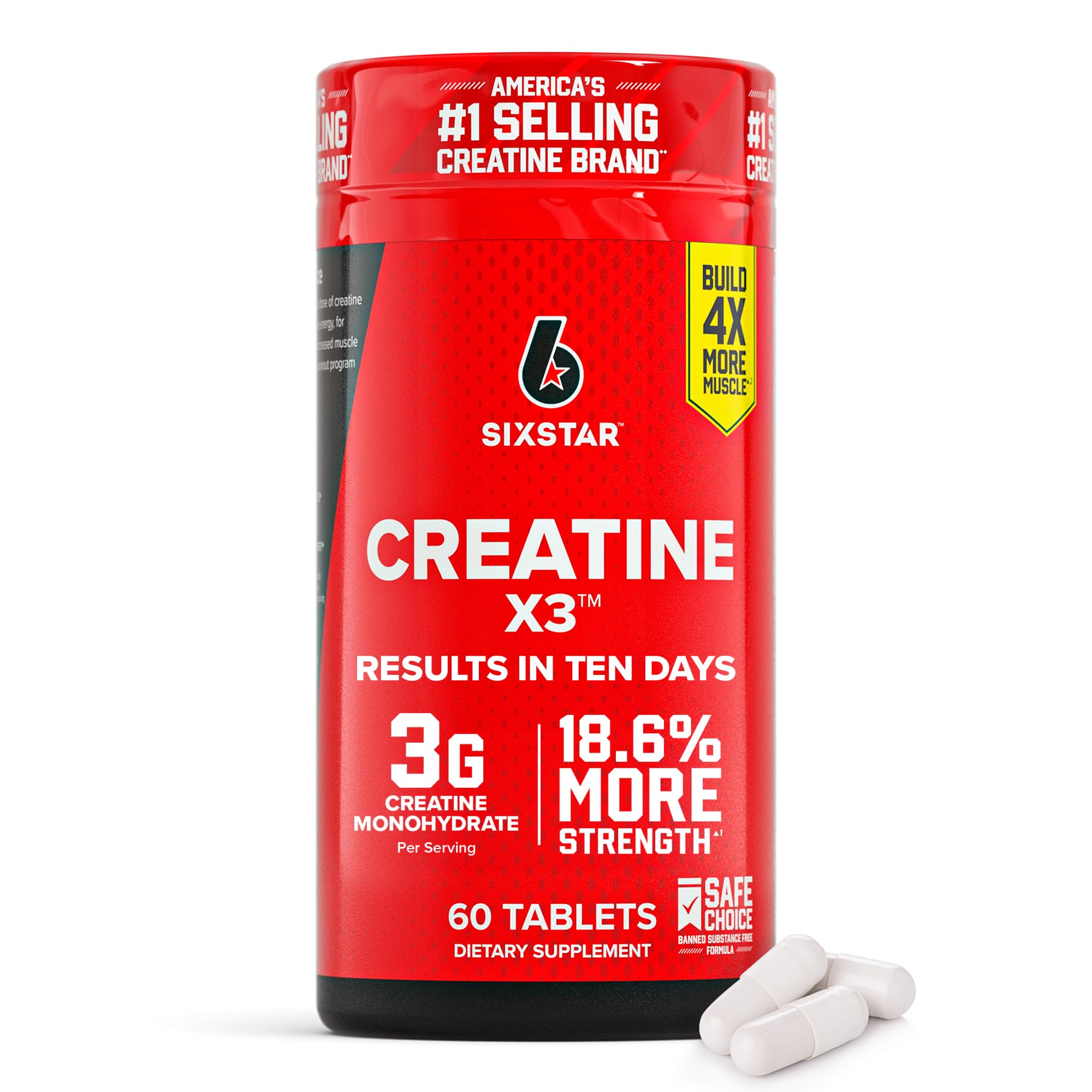 Six Star Creatine Pills, X3 (60 Caplets) - Creatine for Women & Men - Creatine Capsules Support Muscle Strength - Pre & Post Workout Creatine Supplement