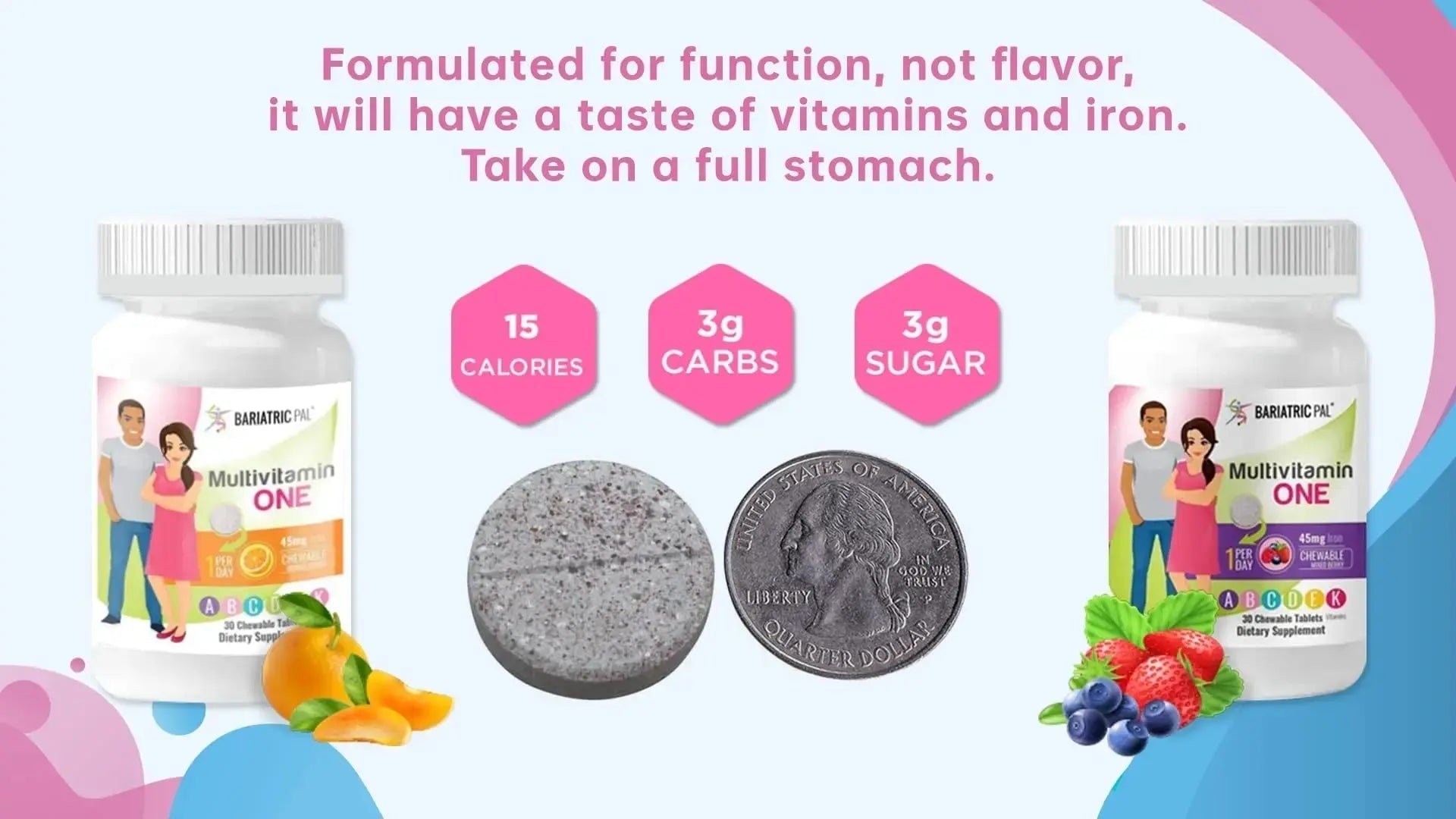 BariatricPal Multivitamin ONE 1 per Day! Bariatric Multivitamin Chewable with 45mg Iron - Mixed Berry (30 Count) BariatricPal Au supplements