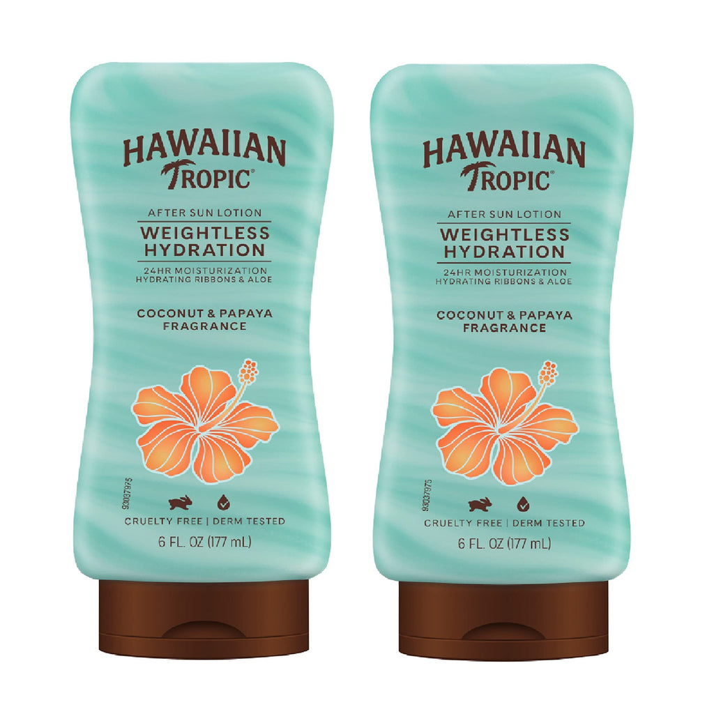 Hawaiian Tropic Weightless Hydration After Sun Lotion with Aloe, 6Fl Oz Twin Pack, Hawaiian Tropic Lotion, Moisturizing Lotion