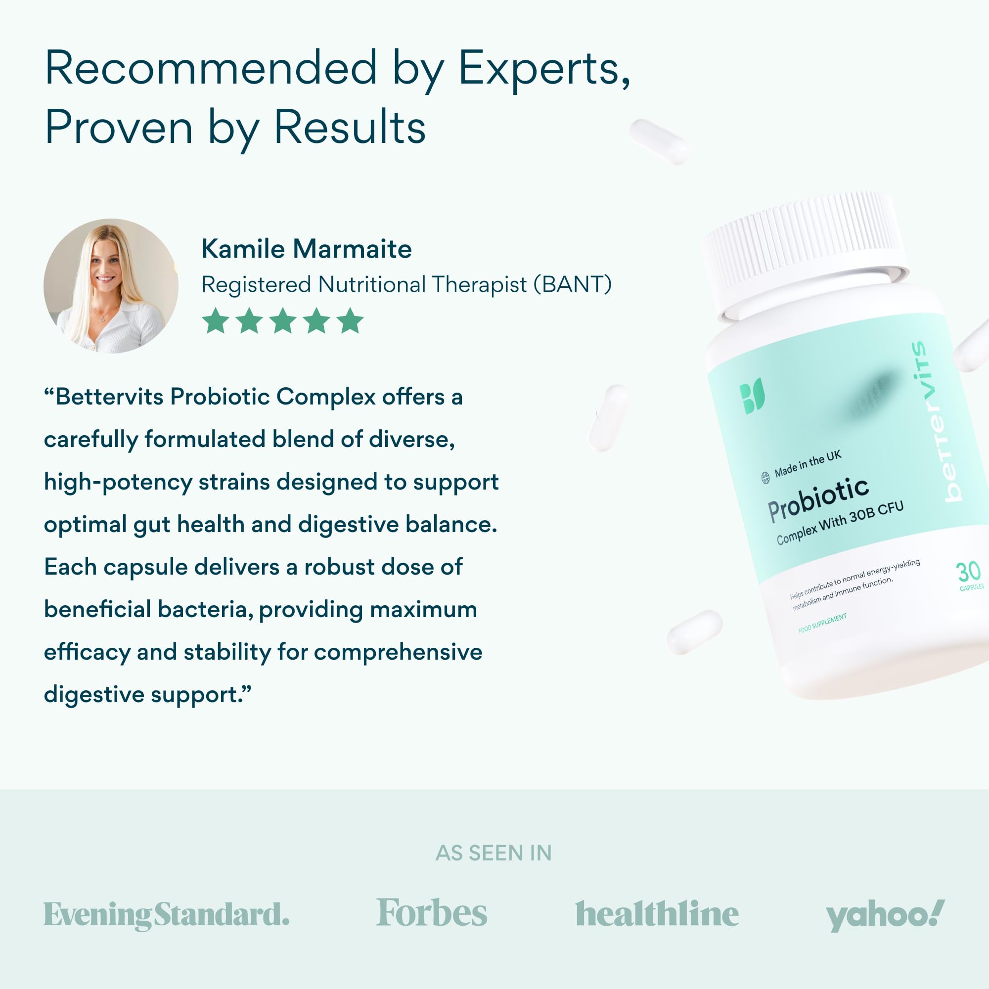 Bettervits Probiotics for Women & Men – 75 Billion CFU | Digestive Health and Gut Support Prebiotic | 14 Clinically Studied Strains with Vitamin B12,