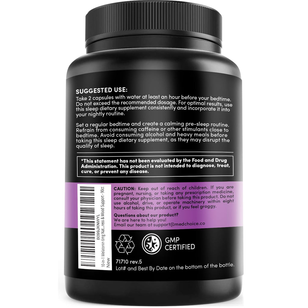 10-in-1 Melatonin Capsules - Melatonin 5mg Natural Sleep Aid for Adults MEDCHOICE Au supplements