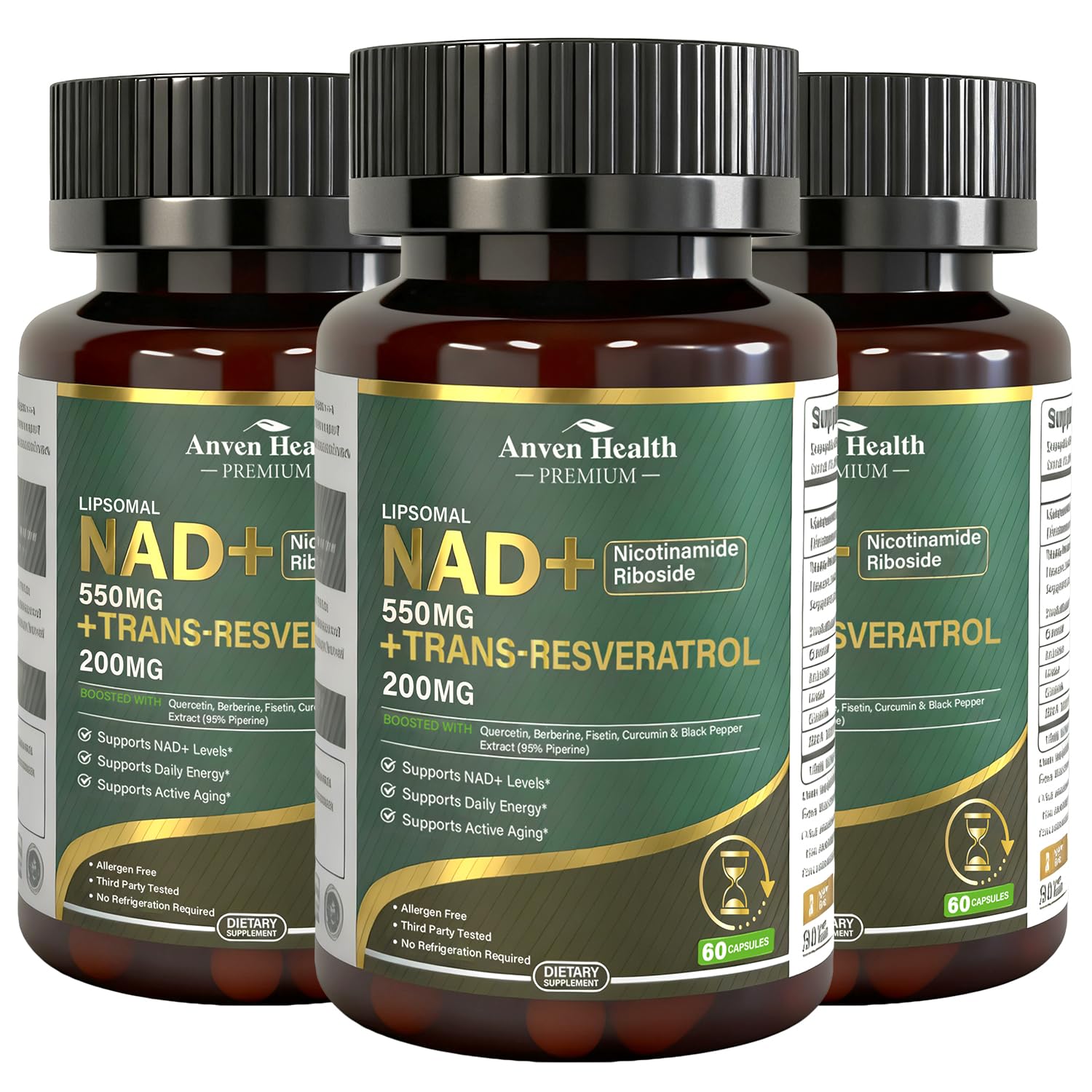 Anven Health Liposomal NAD+ Resveratrol Supplement - NMN Alternative with Trans-Resveratrol, Quercetin & Fisetin - NAD Plus for Women and Men, Cellular Energy & Healthy Aging, Non-GMO | 180 Capsules Anven Health Au supplements