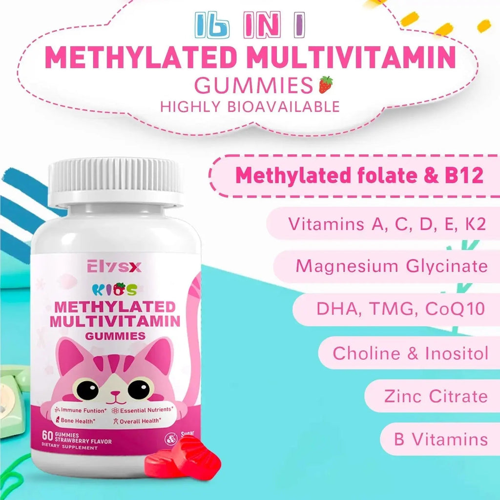 Elysx Kids Methylated Multivitamin Chewable Gummies, MTHFR Supplement with L Methylfolate, Magnesium, Biotin, Choline Elysx Au supplements