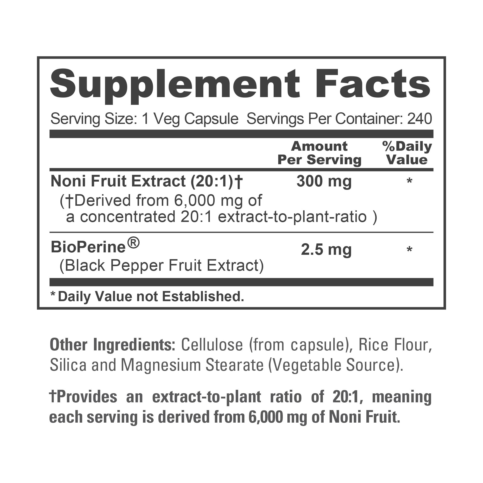 NusaPure Noni Fruit 20:1 Extract, 300 mg Equivalent to 6,000 mg 240 Capsules Suitable for Vegetarian/Vegan, Non-GMO NusaPure Au supplements