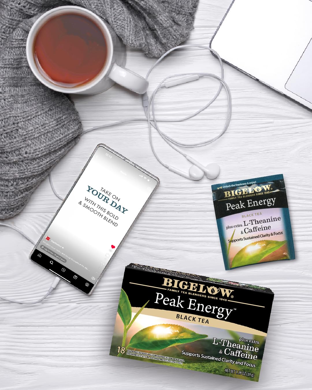 Bigelow Tea Peak Energy plus extra L-Theanine & Caffeine, 18 Count (Pack of 6), 108 Total Tea Bags Bigelow Tea Au supplements