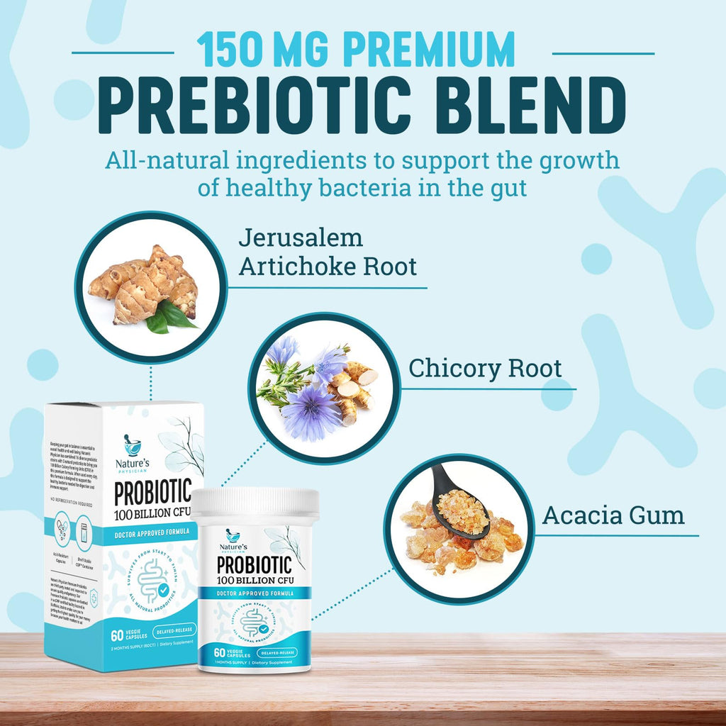 Nature's Physician Probiotics - 100 Billion CFU - 16 Strains + Prebiotics - Best Probiotic Supplement for Women & Men - Supports Immune, Digestive Health, Occasional Constipation & Gas - 60 Capsules Nature's Physician Au supplements