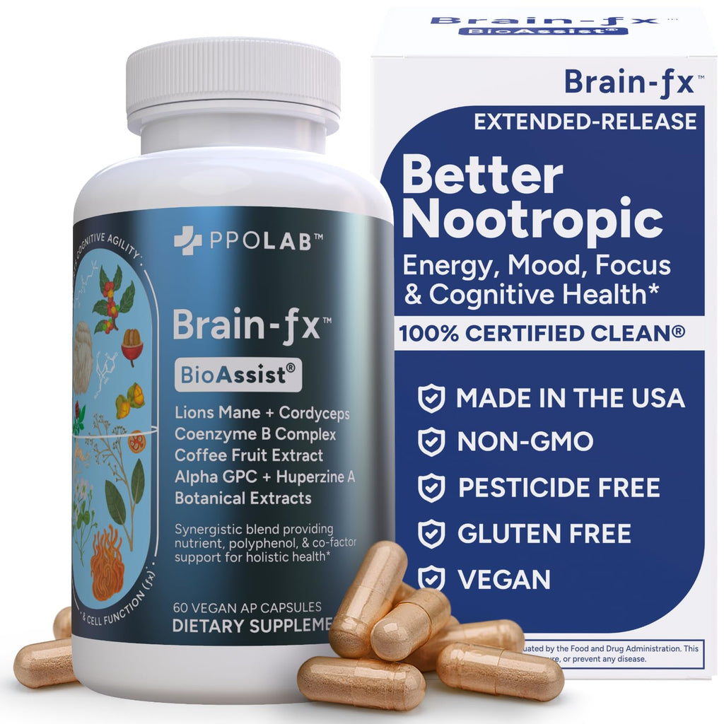 PPO Lab® Brain-fx™ Extended-Release Vitamins for Brain Health, Supplement for Memory and Focus with Nootropics, BDNF Factor, Methylated B Complex, L-Theanine