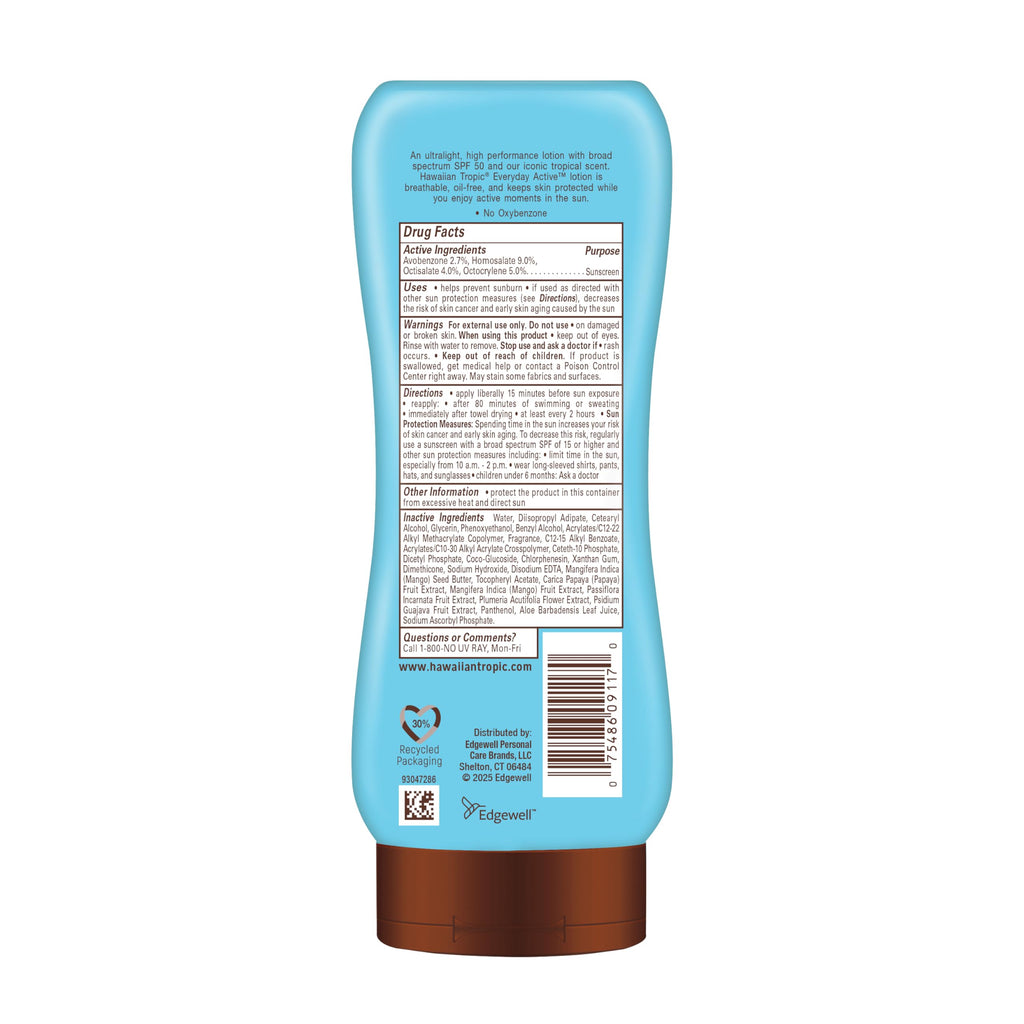 Hawaiian Tropic Everyday Active Sunscreen Lotion, SPF 50 Sunblock, 8 Fl Oz