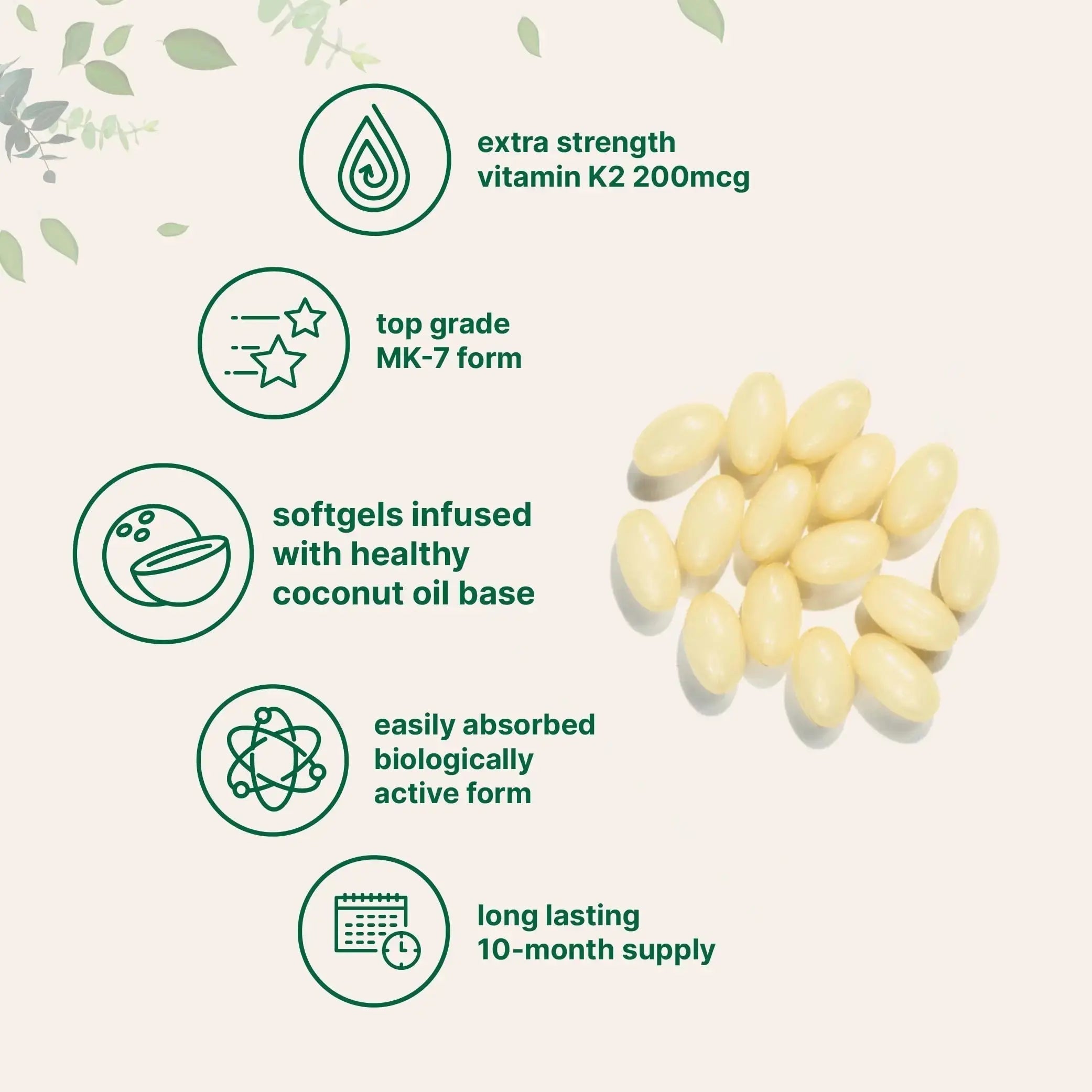 Micro Ingredients Vitamin K2 MK-7 Supplement, 200 mcg Per Serving, 300 Coconut Oil Softgles | Easily Absorbed, Active Menaquinone Form | Micro Ingredients Au supplements