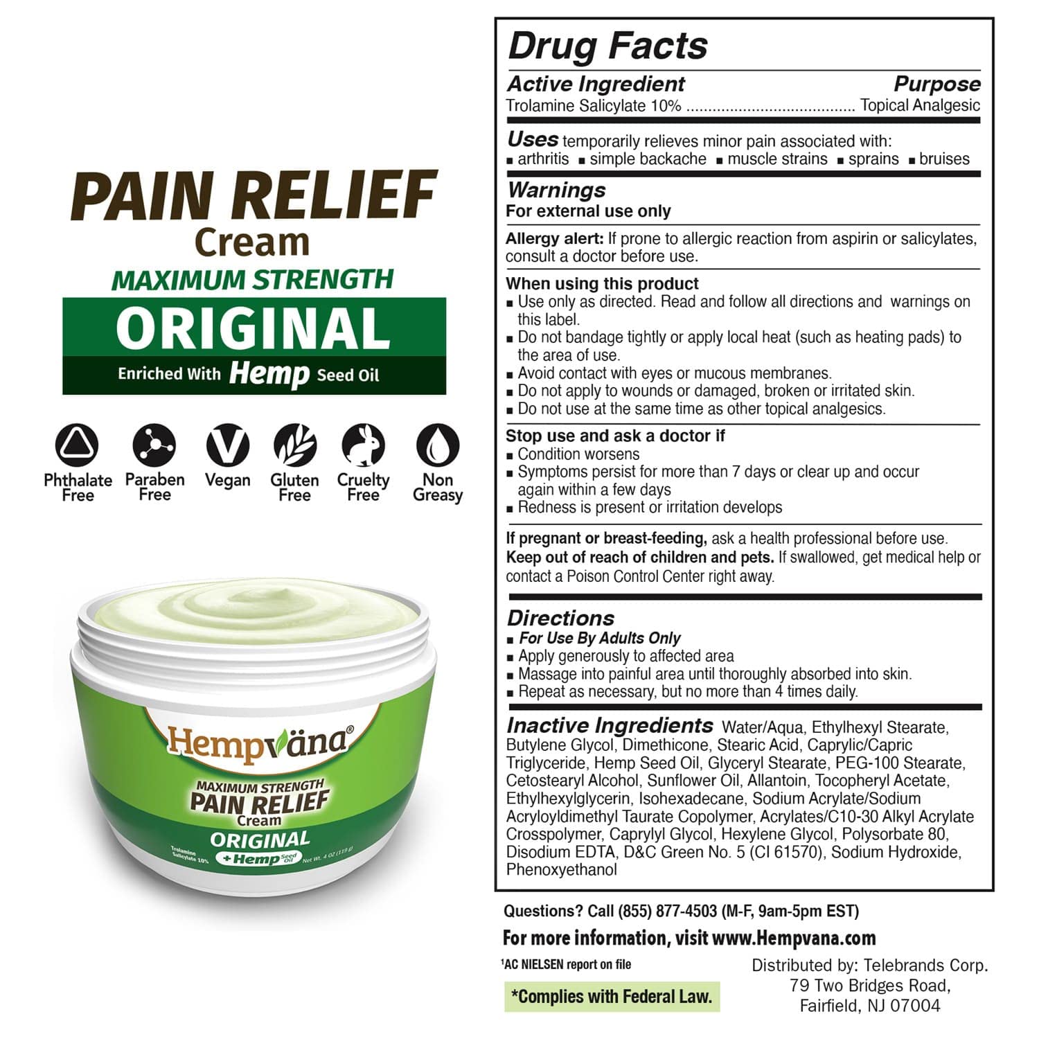 Hempvana Relief Cream 2 Pack with Seed Extract - Relieves Inflammation, Muscle, Joint, Back, Knee, Nerves and Arthritis – Made in USA 4oz Paraben Free, Vegan, Cruelty-Free As Seen On TV Hempvana Au supplements