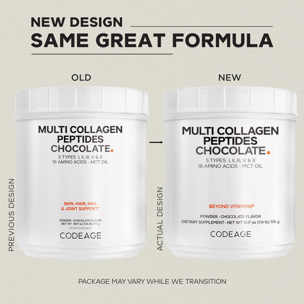 Codeage Multi Collagen Chocolate Protein Powder - Hydrolyzed Bovine Collagen Peptides, 5 Collagen Types & MCT Oil - Collagen Creamer, Chocolate Collagen Peptides - Protein Shakes - Non-GMO - 18.17 oz Codeage Au supplements