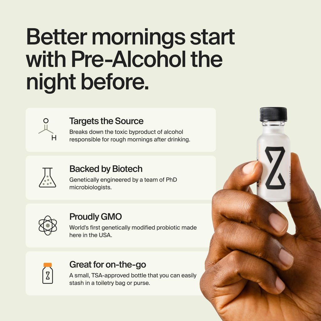 ZBiotics — Feel Better After Drinking, Wake Up Refreshed, Science-Backed, Patented Probiotic for Easier Mornings, Travel-Friendly, 3-Pack of 0.47 Fl Oz Bottles