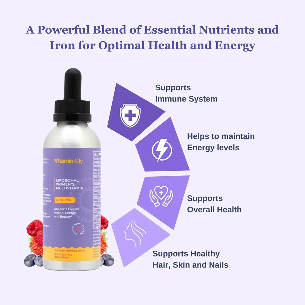 Vitaminally Women's Multivitamin liposomal Liquid Drops with Iron | 30 Day Supply | 3 FL Oz | Non-GMO | Gluten Free | Supports Overall Health, Energy and Beauty Vitaminally Au supplements